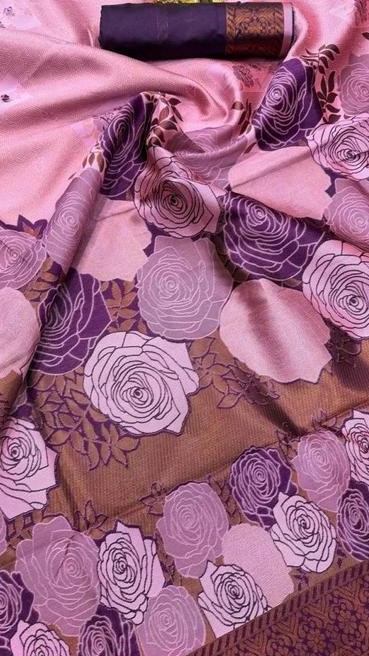 "Jacquard Floral Saree Featuring Artistic Rose Weaves and Trendy Design | Perfect for Festive Occasions"