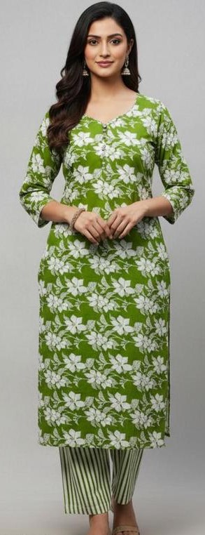 Cotton kurti set' | Green 