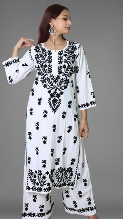 Womens  lucknowi chikankari kurta plazzo set