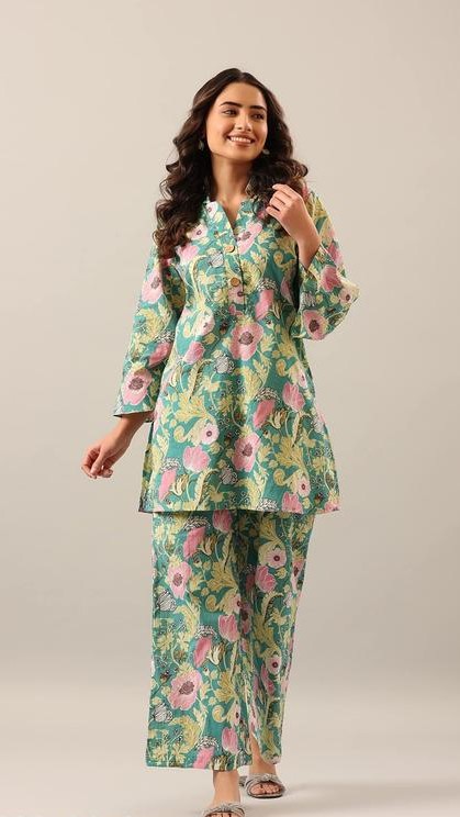 Women's Trendy Printed Cotton Blend Straight CO-ORD SET PISTA