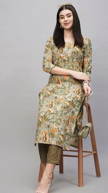 Festival and Daily Wear Floral And Cotton Printed Kurta Set