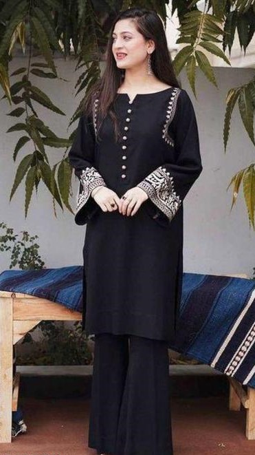 Black full sleeve Long Pakistani kurta with pazzo sets   : Rayon