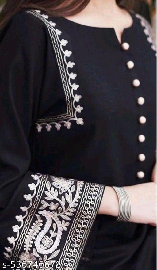 Black full sleeve Long Pakistani kurta with pazzo sets   : Rayon - amamestyle