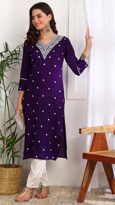 EMBROIDERED SEQUIN STRAIGHT KURTI