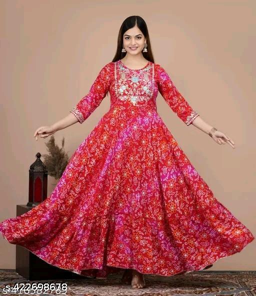 Women's Trending Embroidery Work Bandhani Anarkali Kurti  - amamestyle