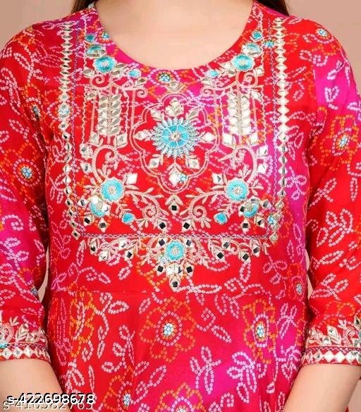 Women's Trending Embroidery Work Bandhani Anarkali Kurti  - amamestyle