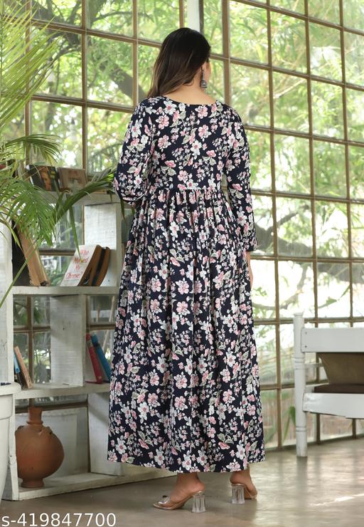 Printed long gown for women - amamestyle