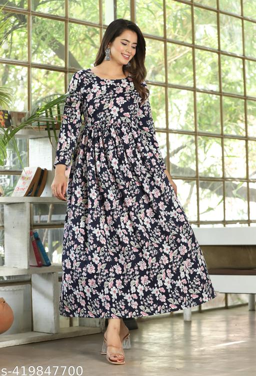 Printed long gown for women - amamestyle