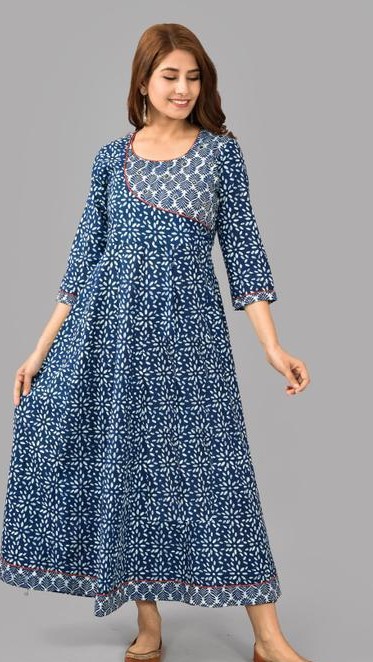 Women's Fabulous Styles Yoke Work Polka Dot Print Long Anarkali Kurta Pure Cotton