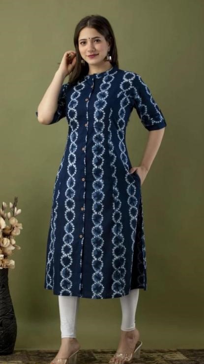 Women Ethnic Single A-line Rayon Fabric Calf Length Collar Neck Daily Occasion Printed Pattern Three Quarter Sleeves Length Beautiful Trendy Kurti