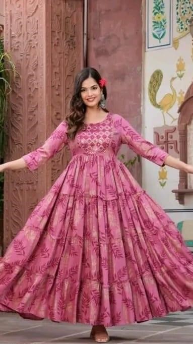 Flayered Anarkali kurti with embroidery yog