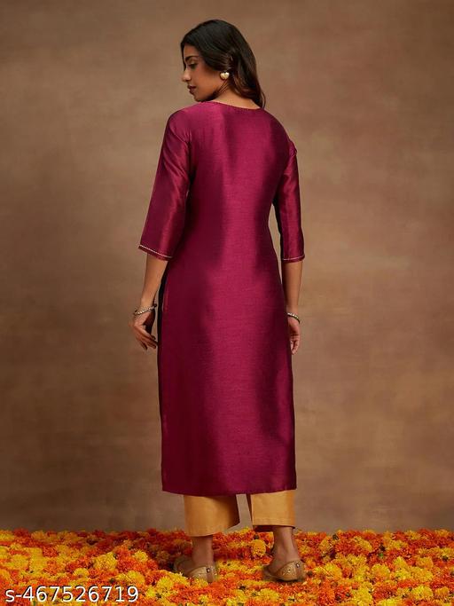 Designer Silk Blend Straight Kurta || Women Embroidered Silk Blend Straight Kurta ||  - amamestyle