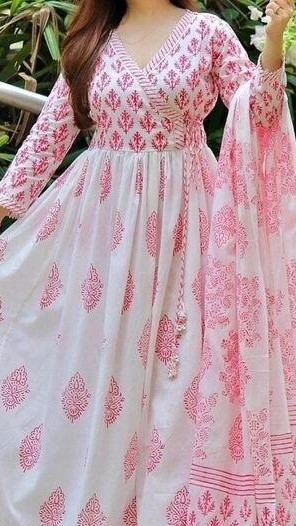 anarakali kurti and dupatta pink