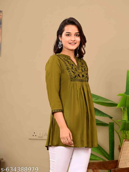 Women embroidery top, crop top, rayon top, festival top, partywear top, daily wear top, formal top, new top, embroidery short kurti, jeans kurti top - amamestyle