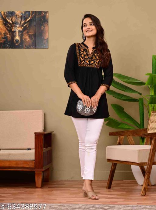 Women embroidery top, crop top, rayon top, festival top, partywear top, daily wear top, formal top, new top, embroidery short kurti, jeans kurti top - amamestyle