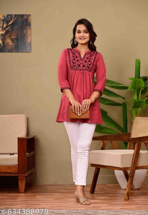 Women embroidery top, crop top, rayon top, festival top, partywear top, daily wear top, formal top, new top, embroidery short kurti, jeans kurti top - amamestyle