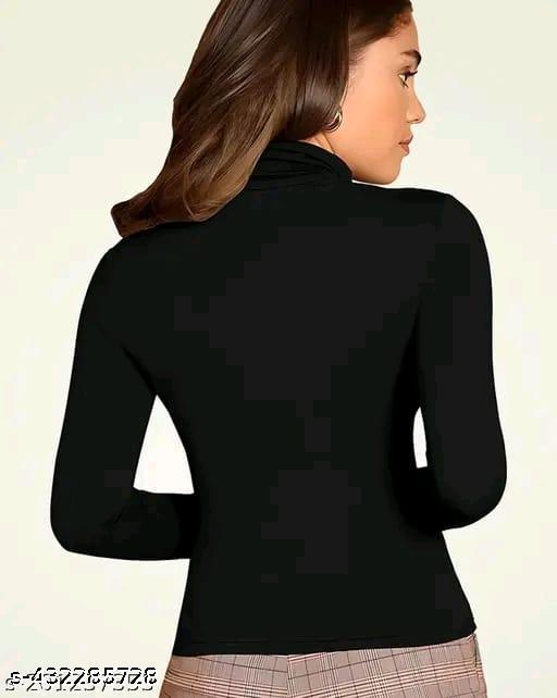 Women and Girls Black Cotton Rib High Neck long sleeve Crop Top Cotton Rib Full Sleeve - amamestyle