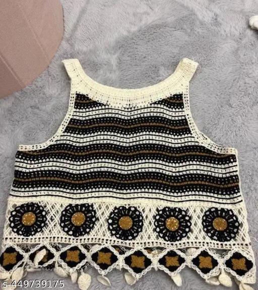 Latest Women Cotton Crochet Halter Neck Tops Wave Pattern Chic Fringed Beach Knitting Tops Korean Style Sleeveless Sweet Tops - amamestyle