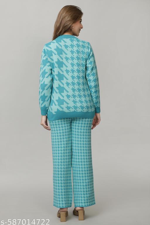 Women Full Sleeve self Design Woollen co-ords Set for Women Sky - amamestyle