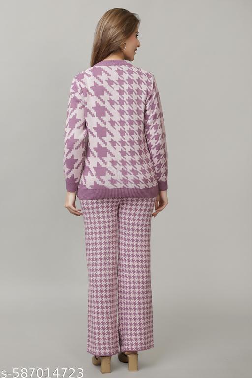 Women Full Sleeve self Design Woollen co-ords Set for Women Lavendar - amamestyle