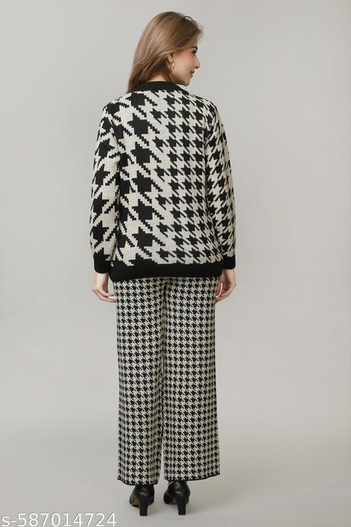 Women Full Sleeve self Design Woollen co-ords Set for Women Black - amamestyle