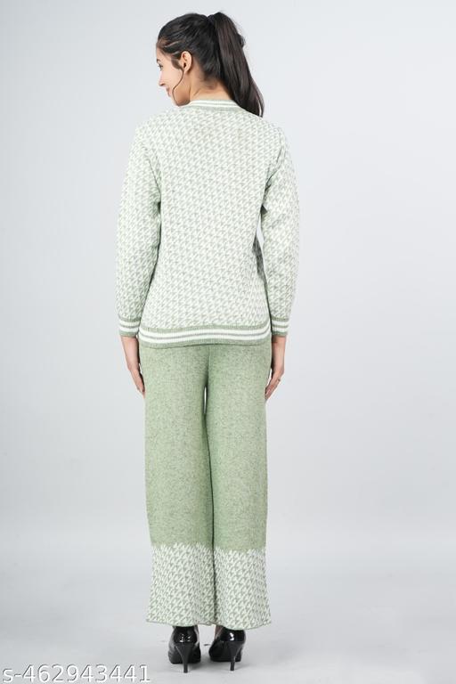 Women Full Sleeve self Design Woollen co-ords Set for Girl's and Women Pista - amamestyle