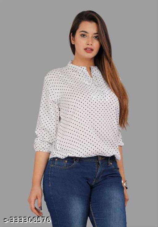 crepe white doted top for women and girls  - amamestyle