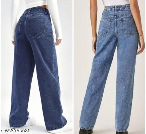 COMBO DARK BLUE AND SKY BLUE STRAIGHT FIT WOMEN JEANS. - REVIVO