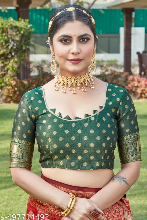 cotton silk jacquard saree with unstitched blouse - Myshopic 