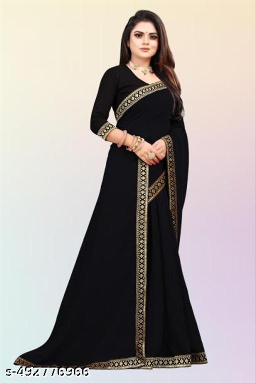 A stunning Georgette saree adorned with elegant Maharani lace. - Myshopic 