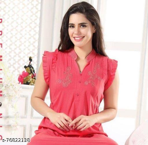  Women Fancy Hosiery Embroidered Coral Nightdress - amamestyle