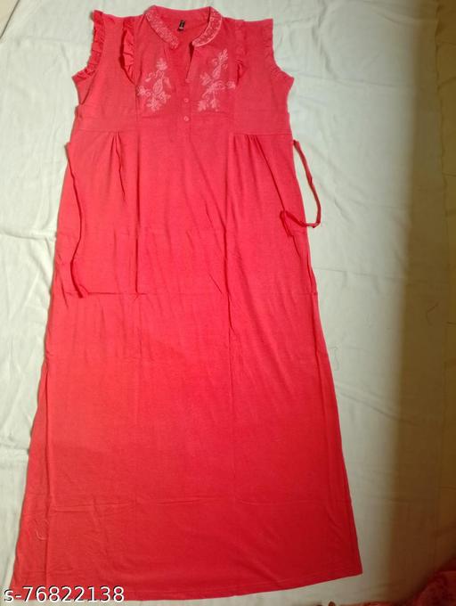  Women Fancy Hosiery Embroidered Coral Nightdress - amamestyle