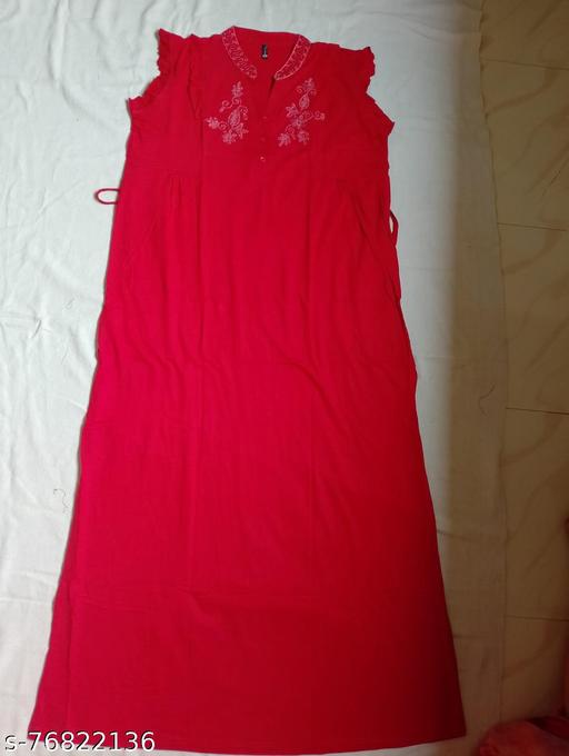  Women Fancy Hosiery Embroidered Red Nightdress - amamestyle