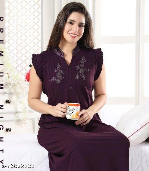  Women Fancy Hosiery Embroidered Purple Nightdress - amamestyle