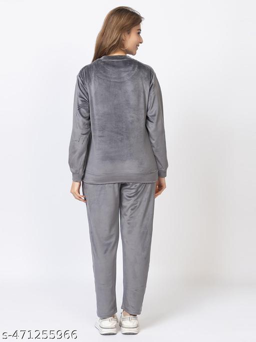 GEE 5 Winter Casual Wear Full Sleeve Soft And Breathable Round Neck Velvet Nightsuit Set| Round Neck Nightwear| Winter Tracksuits For Women's And Girls - amamestyle