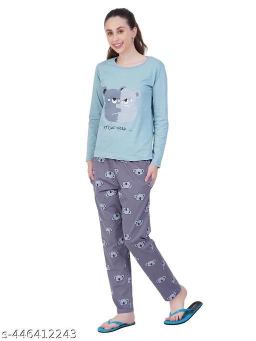 Litelooks Women's Cotton Print Full Hand Night Suits – Comfortable & Stylish T-Shirt & Payjama Set for Women Night Dress with Pockets - amamestyle
