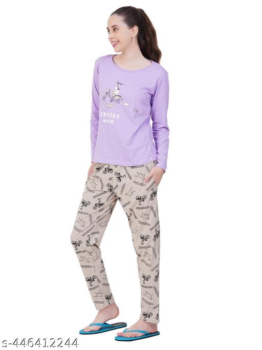 Litelooks Women's Cotton Print Full Hand Night Suits – Comfortable & Stylish T-Shirt & Payjama Set for Women Night Dress with Pockets - amamestyle