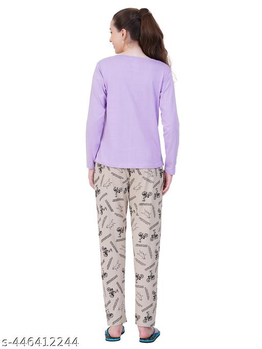 Litelooks Women's Cotton Print Full Hand Night Suits – Comfortable & Stylish T-Shirt & Payjama Set for Women Night Dress with Pockets - amamestyle
