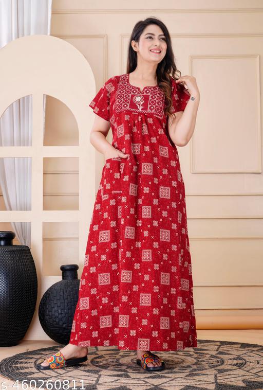 Jaipuri Print Cotton Nighty for women/pocket nighty for women - amamestyle