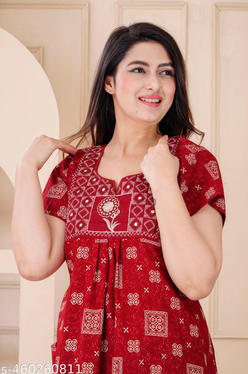 Jaipuri Print Cotton Nighty for women/pocket nighty for women - amamestyle