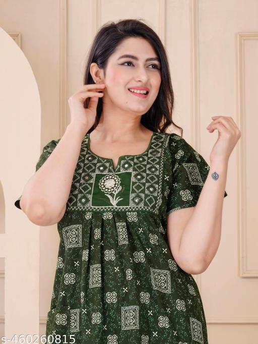 Jaipuri Print Cotton Nighty for women/pocket nighty for women - amamestyle
