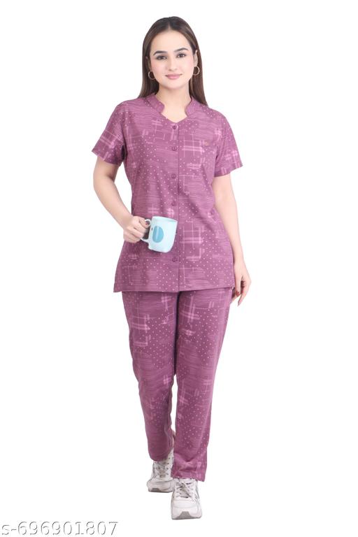 Clint Summer Casual V Neck Half Sleeve Cotton Fabric Printed 3 pcs ( Top,Lower, Shorts) Nightsuit For Women's - amamestyle