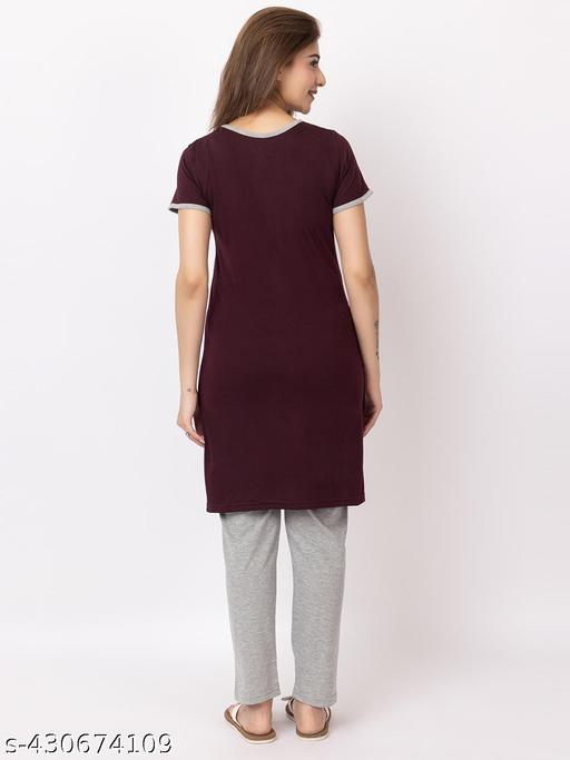 GEE 5 Summer Wear Casual Nightwear Round Neck Cotton blend Comfortable and Breathable Sleepwear |Top and Bottom Set| Nightsuit For Women's - amamestyle