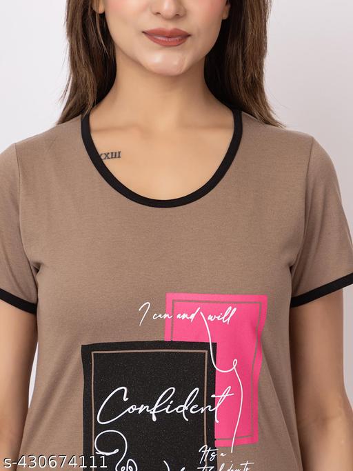 GEE 5 Summer Wear Casual Nightwear Round Neck Cotton blend Comfortable and Breathable Sleepwear |Top and Bottom Set| Nightsuit For Women's - amamestyle