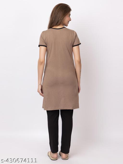 GEE 5 Summer Wear Casual Nightwear Round Neck Cotton blend Comfortable and Breathable Sleepwear |Top and Bottom Set| Nightsuit For Women's - amamestyle