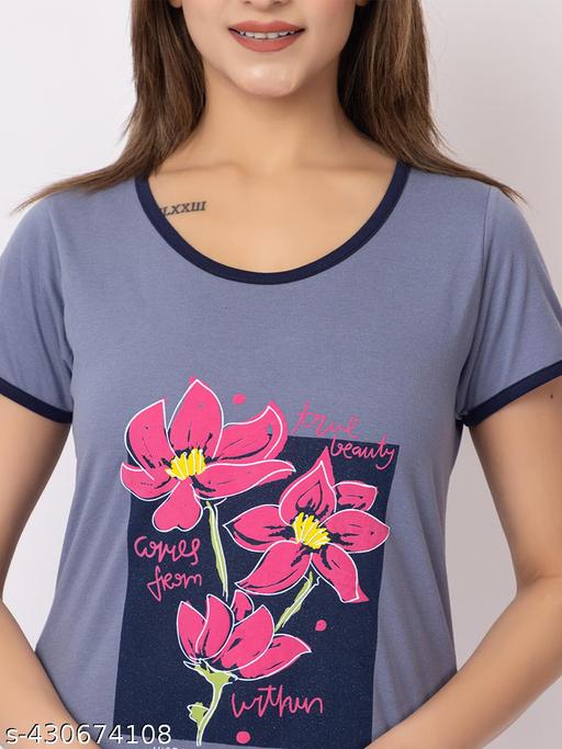 GEE 5 Summer Wear Casual Nightwear Round Neck Cotton blend Comfortable and Breathable Sleepwear |Top and Bottom Set| Nightsuit For Women's - amamestyle