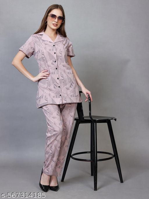 CLINT Summer Casual Collar Neck Soft Feel Half Sleeve Cotton Nightsuit Set - amamestyle