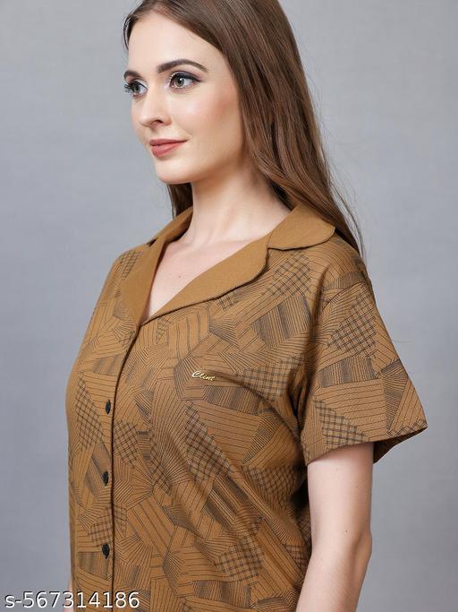 CLINT Summer Casual Collar Neck Soft Feel Half Sleeve Cotton Nightsuit Set - amamestyle