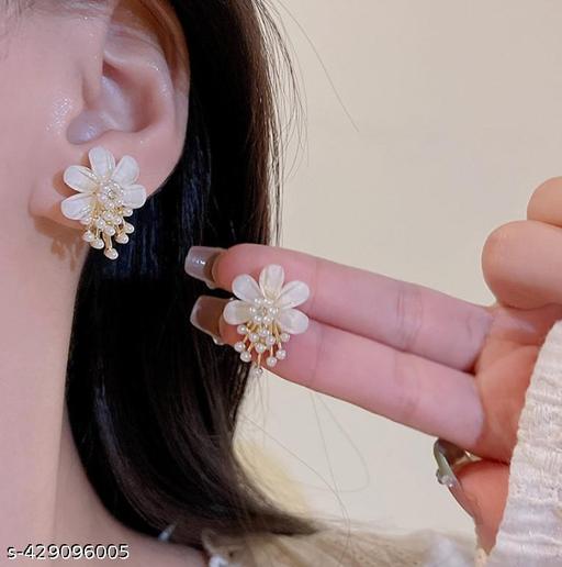 SHASHI White Pearl Flower Earrings For Women Floral Earrings Korean Earrings Earrings - Myshopic 