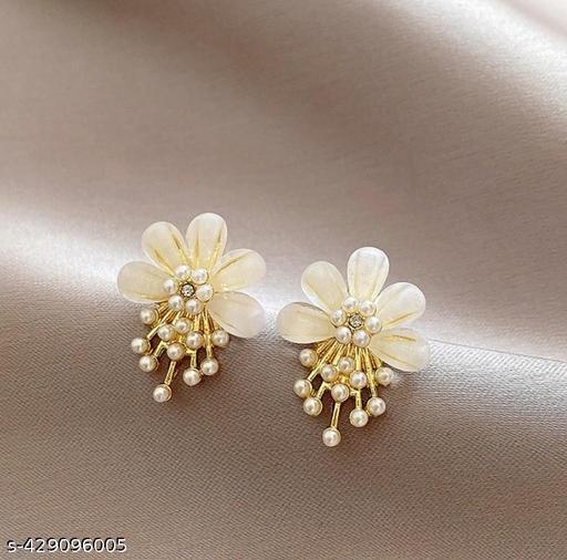 SHASHI White Pearl Flower Earrings For Women Floral Earrings Korean Earrings Earrings - Myshopic 